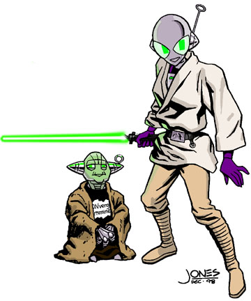 Connie as Luke Skywalker with Yoda