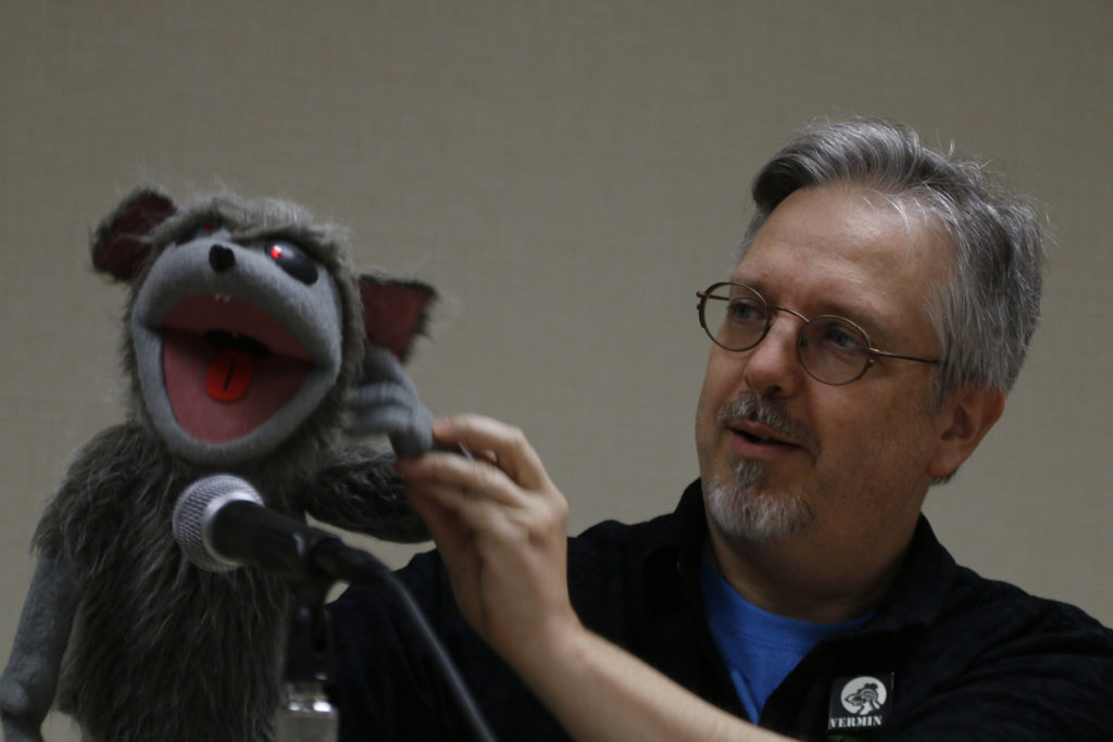 Gordon smuder with rat puppet