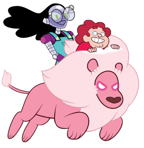 Connie and Professor Max as Connie and Steven Universe riding Lion