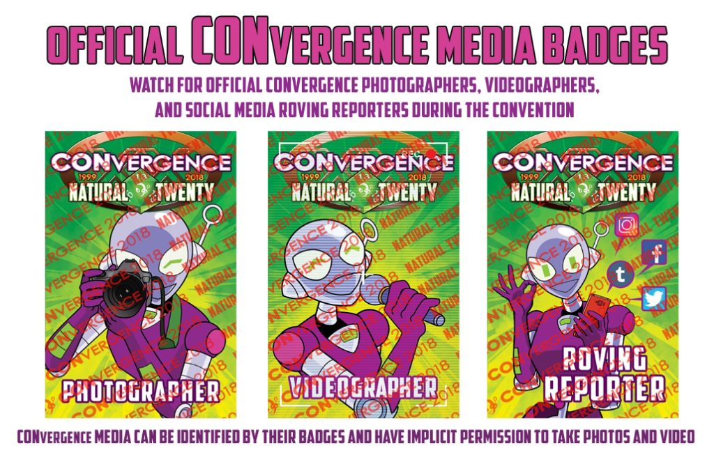 Photos of official CONvergence 2018 media badges